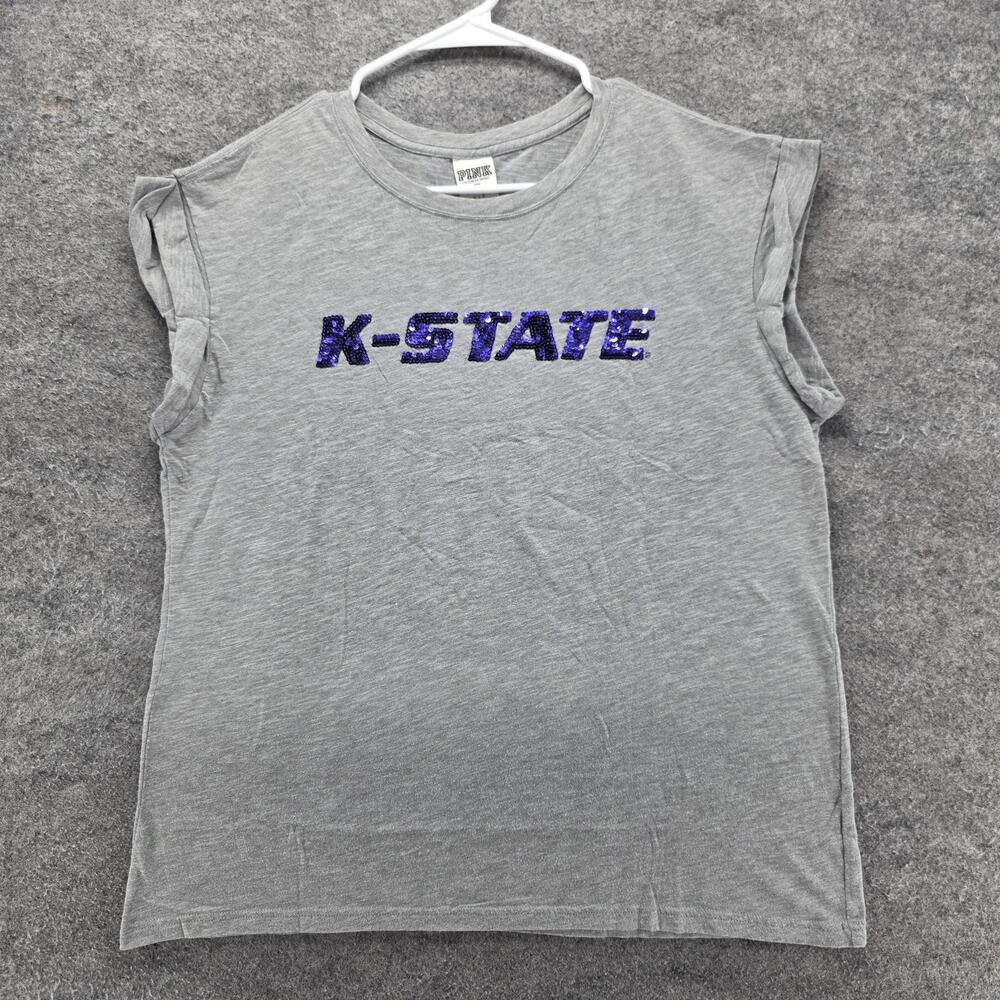 Kansas State Wildcats Shirt Womens S Gray NCAA Sequin PINK Victoria's Secret